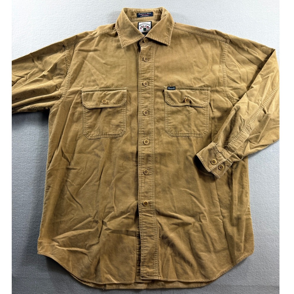 Faconnable Corduroy Shirt Mens Medium Tan Long Sleeve Button Up Pocket Shacket